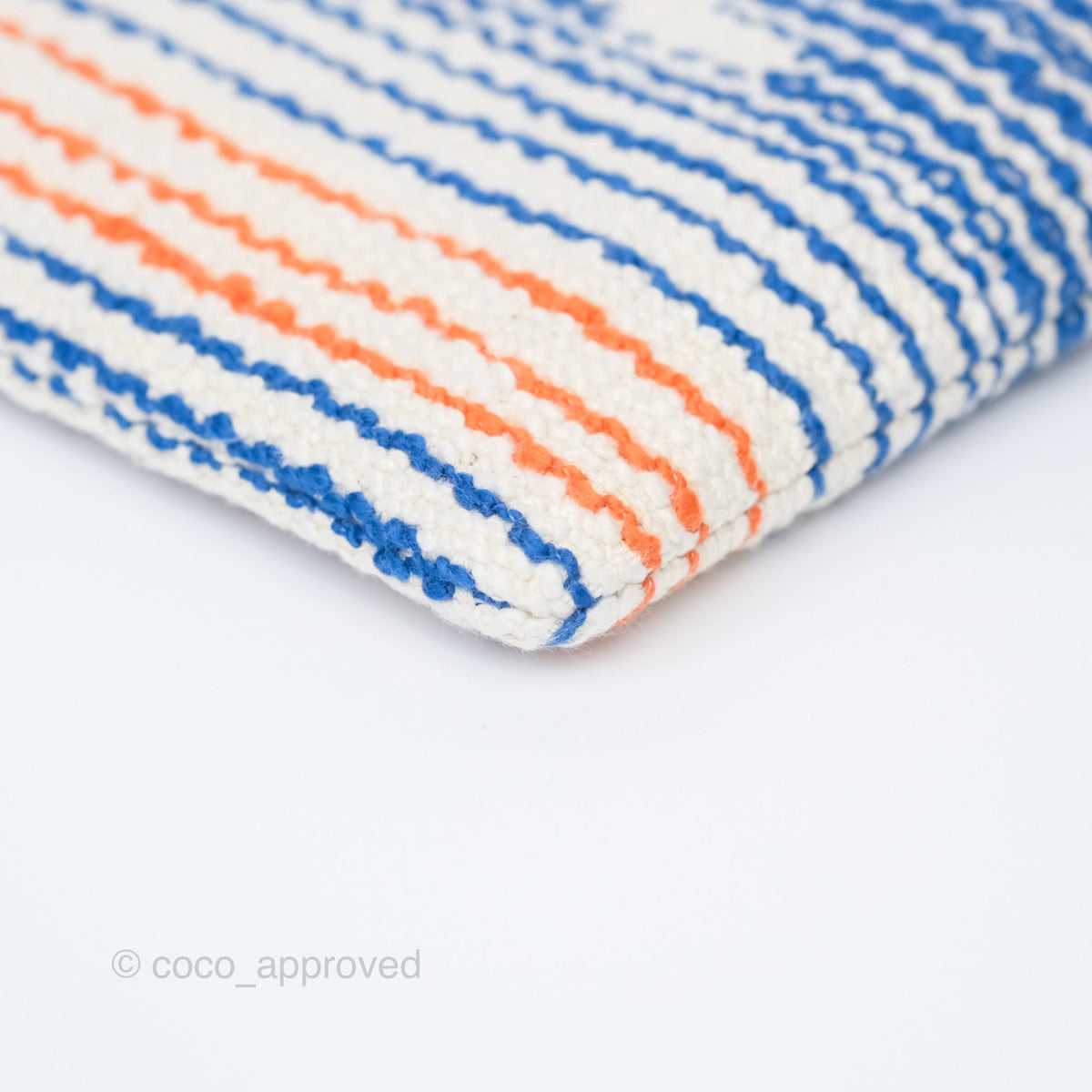 Celine Small Pouch with Strap in Striped Textile Ivory Orange Blue