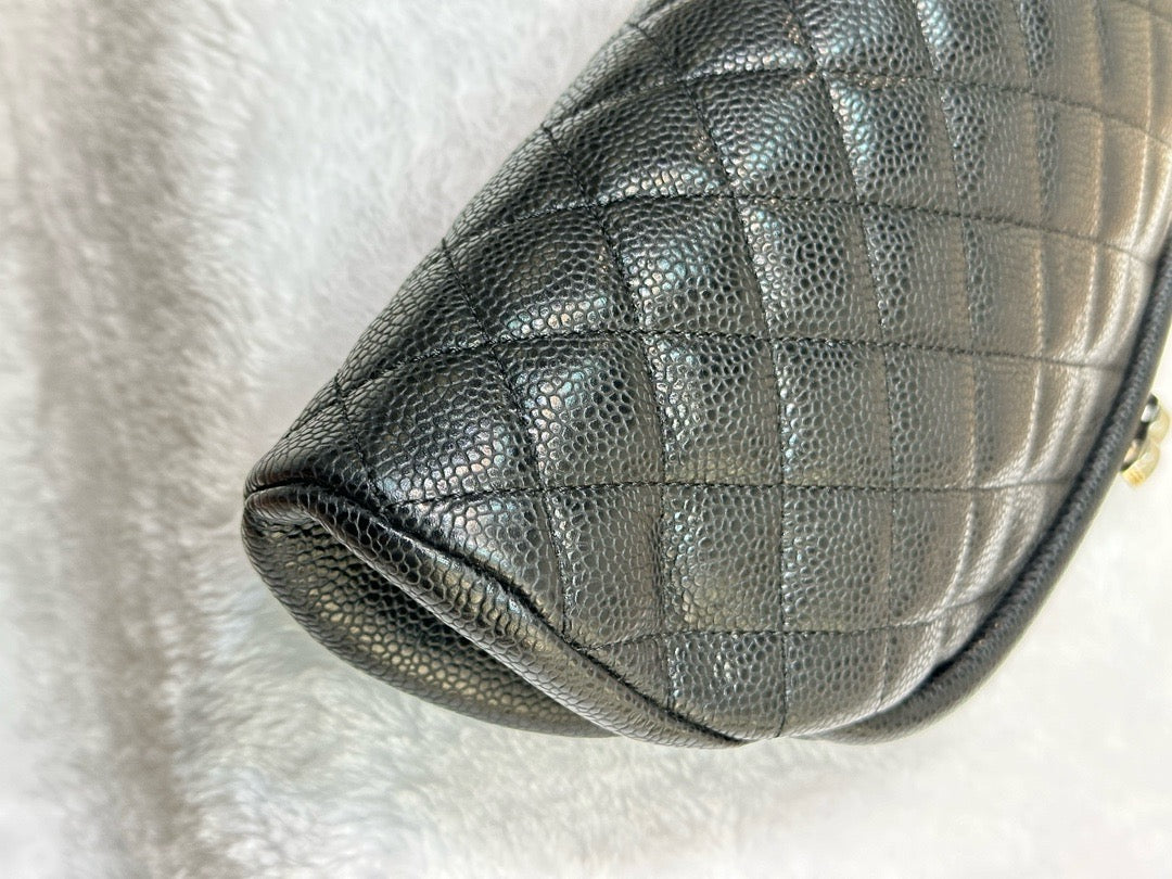Chanel Quilted Timeless Kisslock Clutch Black Caviar SHW 1634 holo card