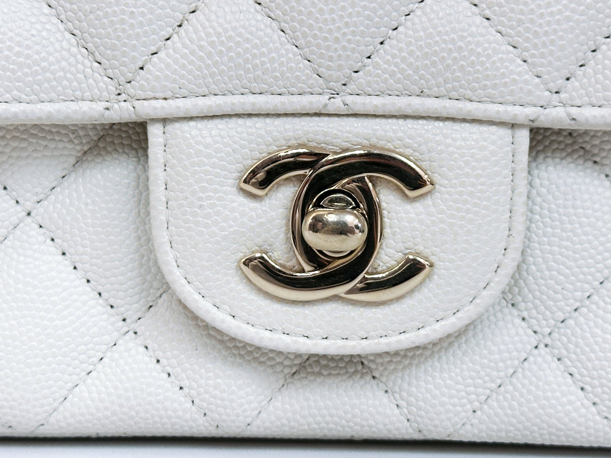 Chanel Mini Rectangular Caviar Classic White GHW 2382 holo card