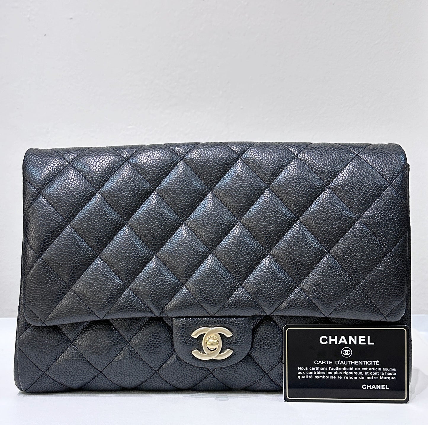 CHANEL Caviar Quilted Clutch With Chain Flap Black GHW