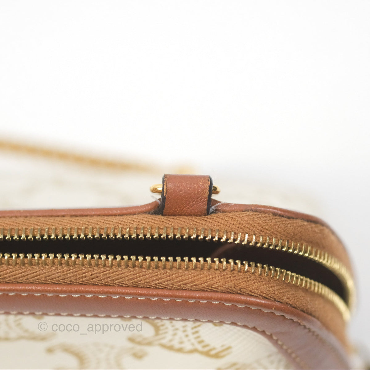 Celine Clutch With Chain Triomphe Canvas Lambskin White/Tan