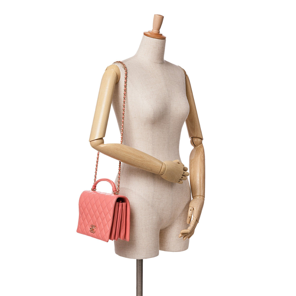 Pink Chanel CC Quilted Lambskin Handle Tied Flap Satchel