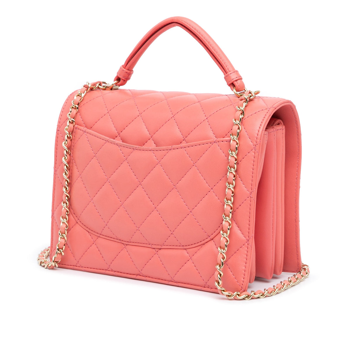 Pink Chanel CC Quilted Lambskin Handle Tied Flap Satchel