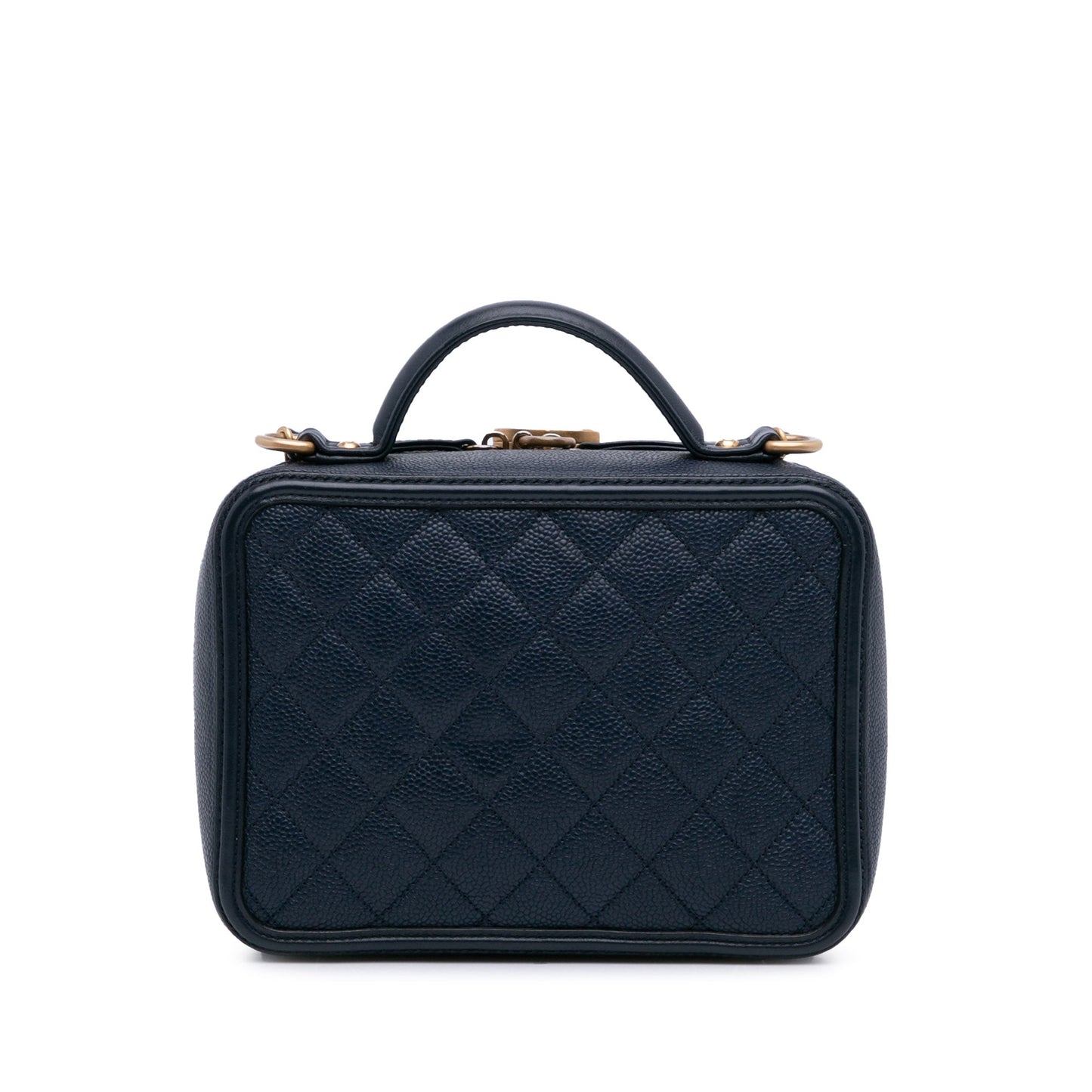 Blue Chanel Small Caviar Filigree Vanity Case Satchel