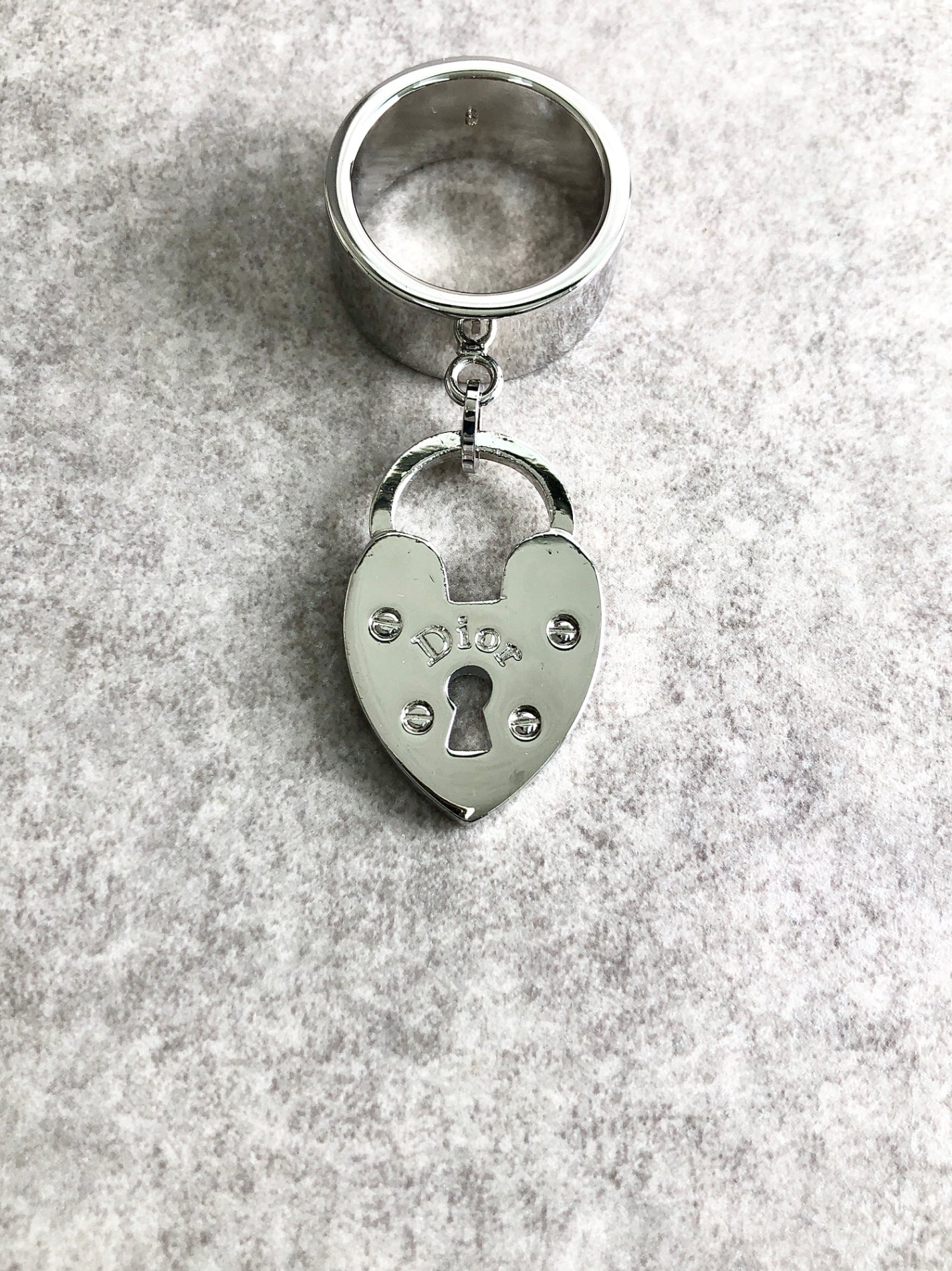 Christian Dior Logo Padlock Motif Ring Silver Vintage t2fvnd