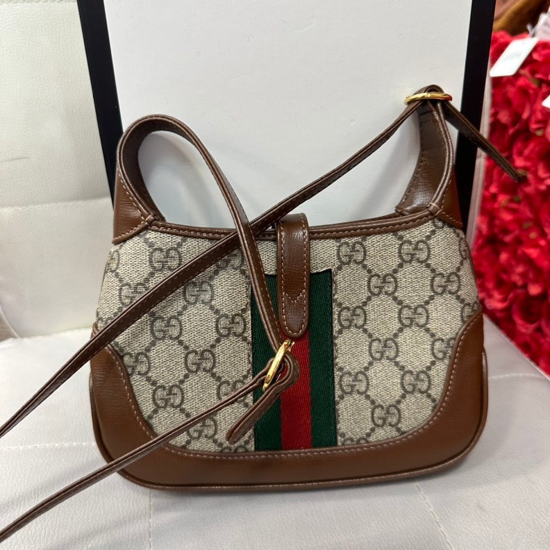 Gucci Beige/Tan GG Supreme Canvas and Leather Mini 1961 Jackie Shoulder Bag