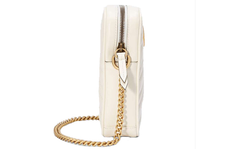 (WMNS) GUCCI GG Marmont Gold Logo Leather Chain Shoulder Messenger Bag Mini White Classic 598597-DTDCT-9022