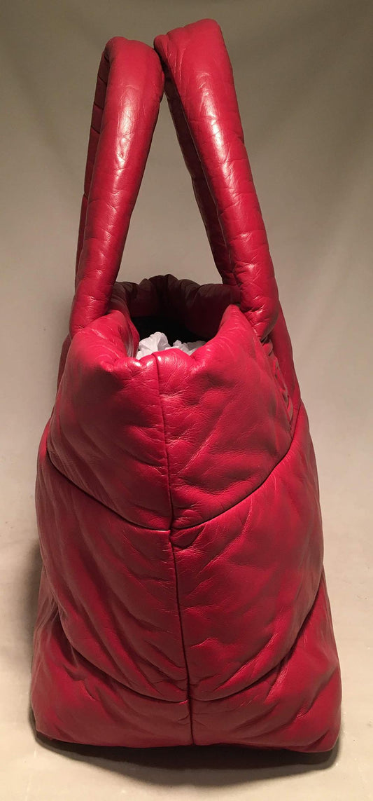 CHANEL Red and Navy Puffy Leather Cocoon Tote Bag