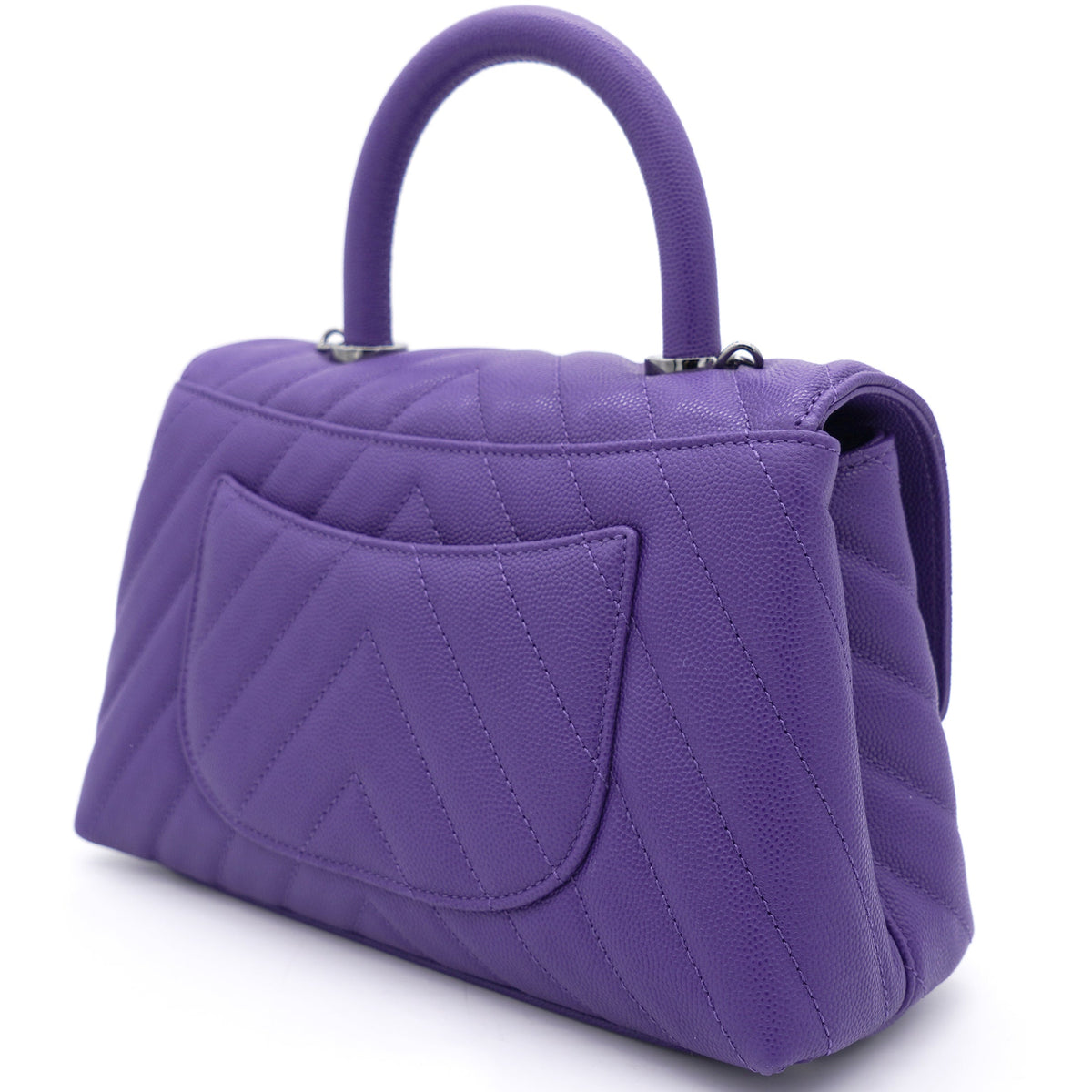 Chanel Purple Chevron Caviar Leather Mini Coco Top Handle Bag