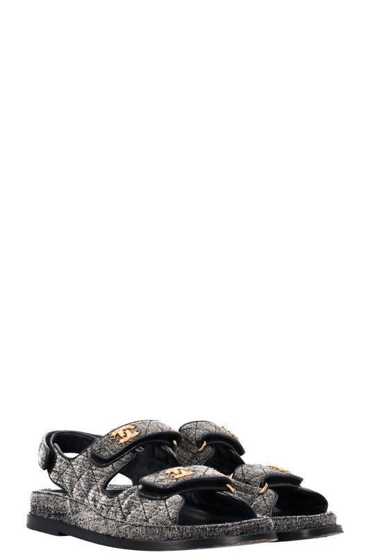 CHANEL 21A Dad Sandals Velvet Denim Grey