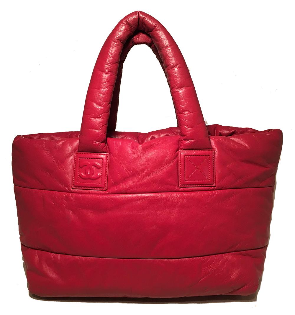 CHANEL Red and Navy Puffy Leather Cocoon Tote Bag