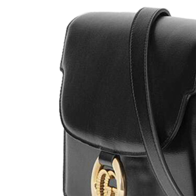 (WMNS) GUCCI GG Ring Gold Logo Leather Shoulder Messenger Bag Small Black Classic 589474-1DB0G-1000