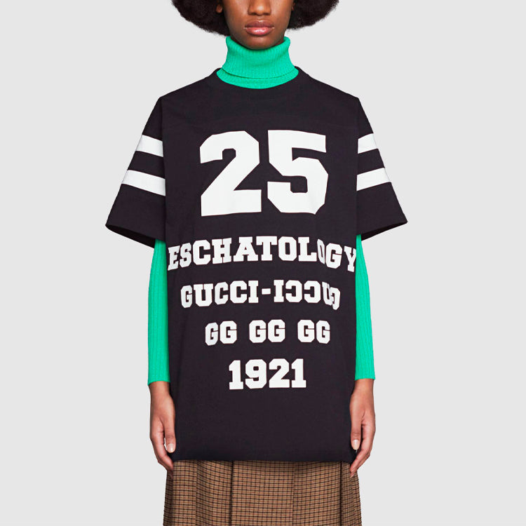 GUCCI SS21 1921 Series Alphabet Printing Casual Short Sleeve Black 660744-XJDKK-1289