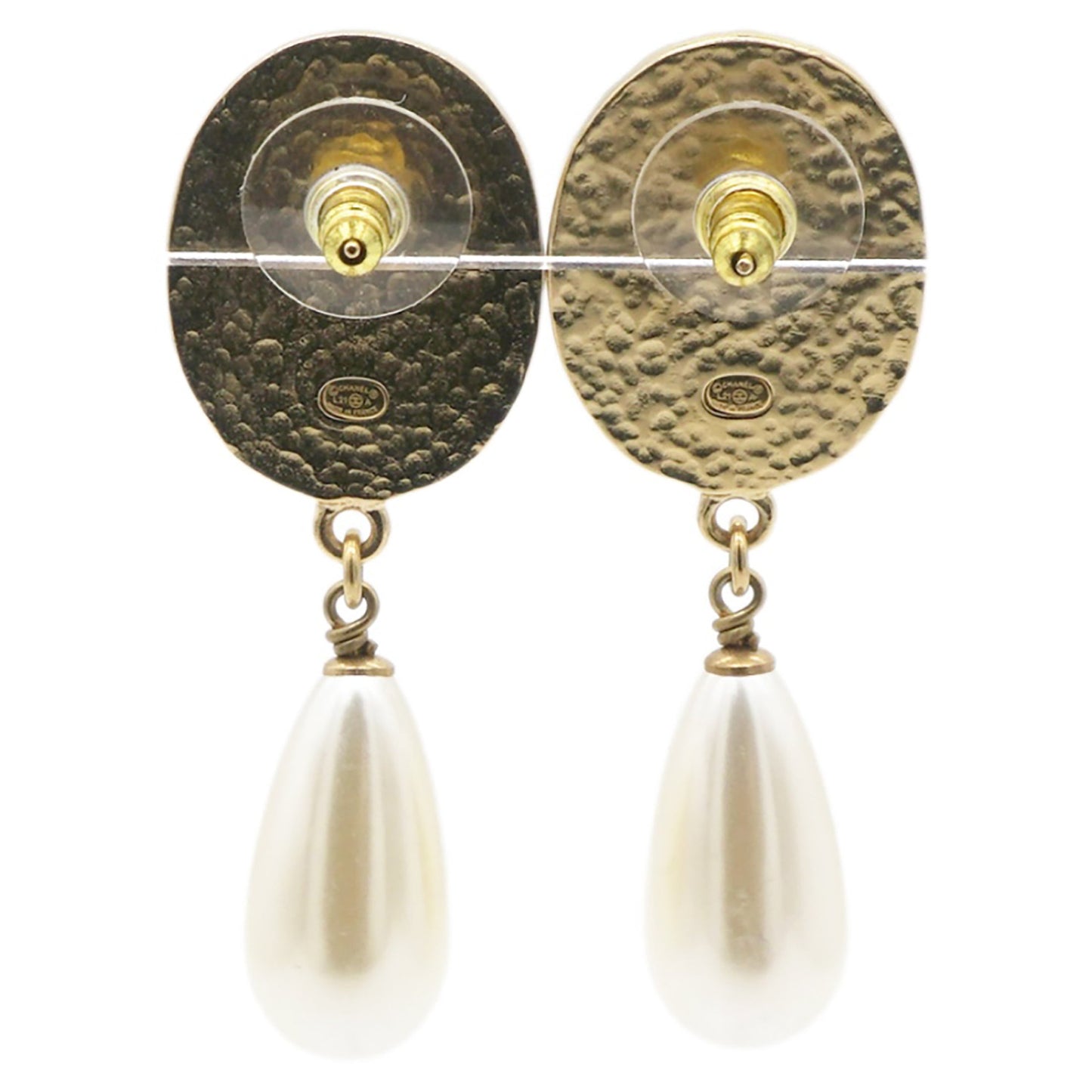 Chanel Crystal Pearl Crown CC Drop Earrings Gold