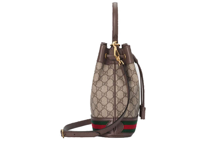 (WMNS) GUCCI Ophidia Logo Stripe Webbing Canvas Drawstring handbag Small / Brown Classic 550621-96I3B-8745