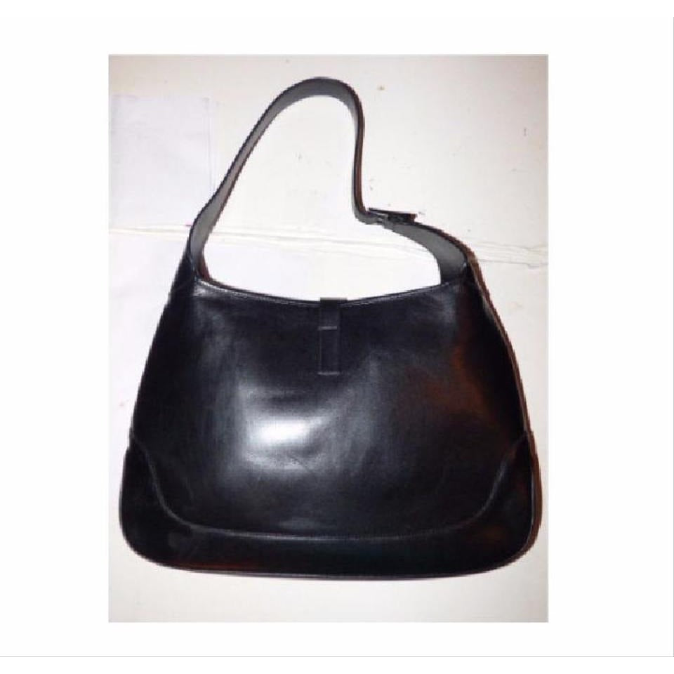 SOLD- Gucci, extra large size, classic, Jackie- O bag, made in hard to find,black all leather with a chrome piston closure and buckle