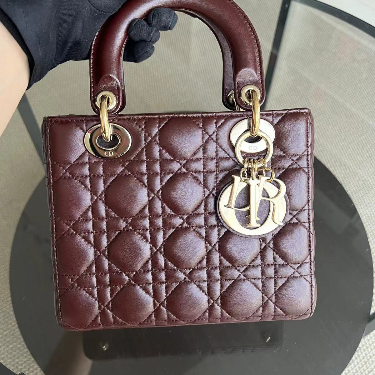 Lady Small Cannage Lambskin ABC MYABC Burgundy Golden Hardware