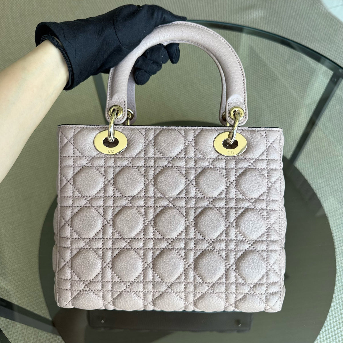 Dior Lady Medium Flap - Grained Calfskin Caviar Cannage Nude Pink Gold Hardware