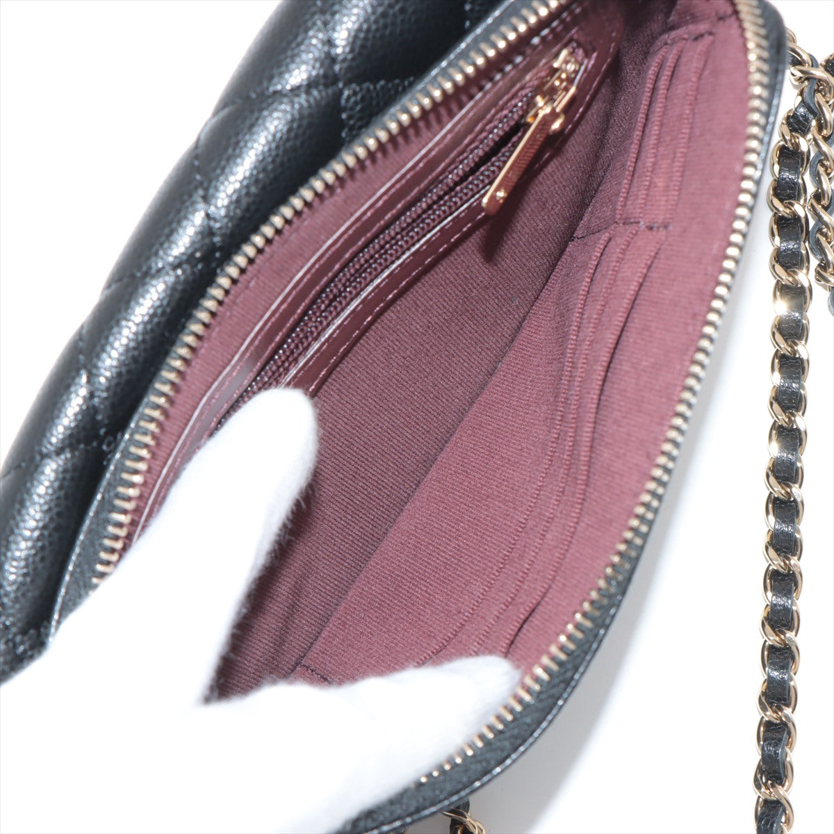 Chanel Matrasse Caviar S Chain Wallet Black G