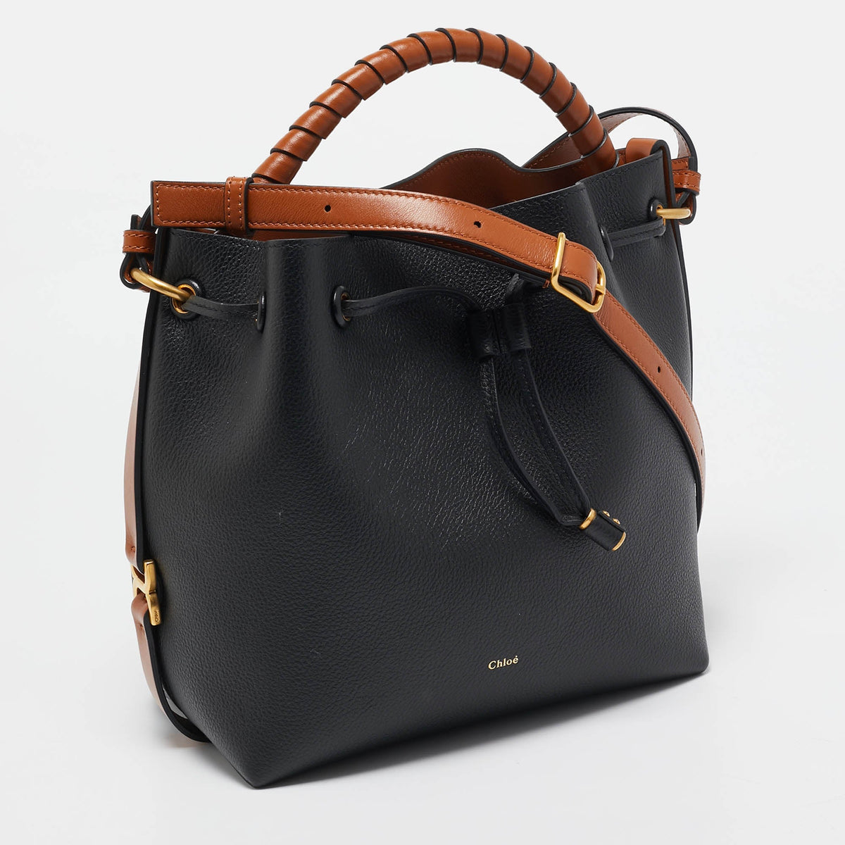 Chloe Black/brown Leather Marcie Bucket Bag