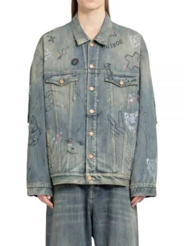 Luxury Balenciaga  Graffiti Denim Jacket Blue