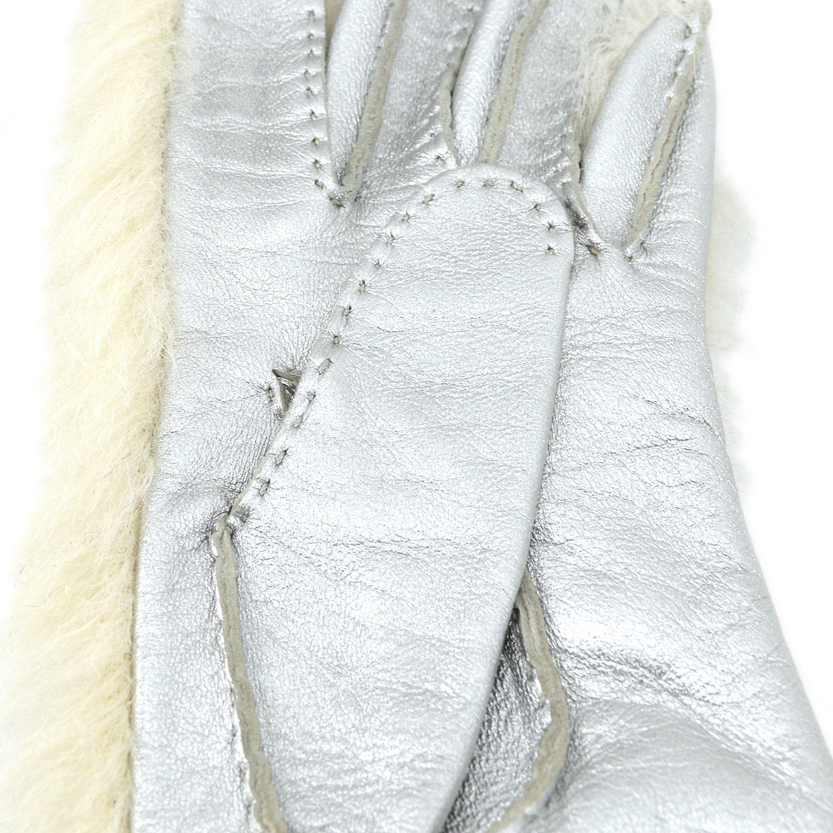Chanel Fur Gloves White #6 Small Good