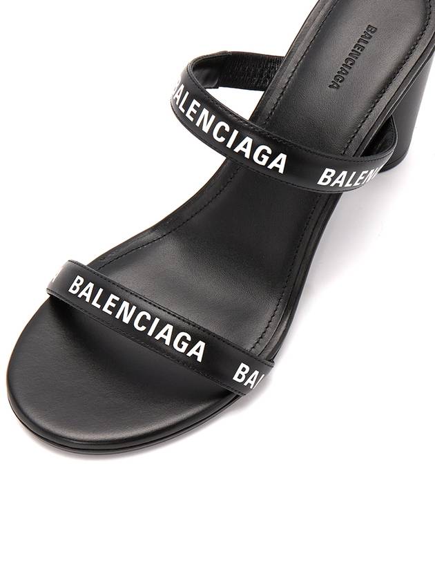 Luxury Balenciaga  WoMen's Leather Logo Round Sandal Heels Black