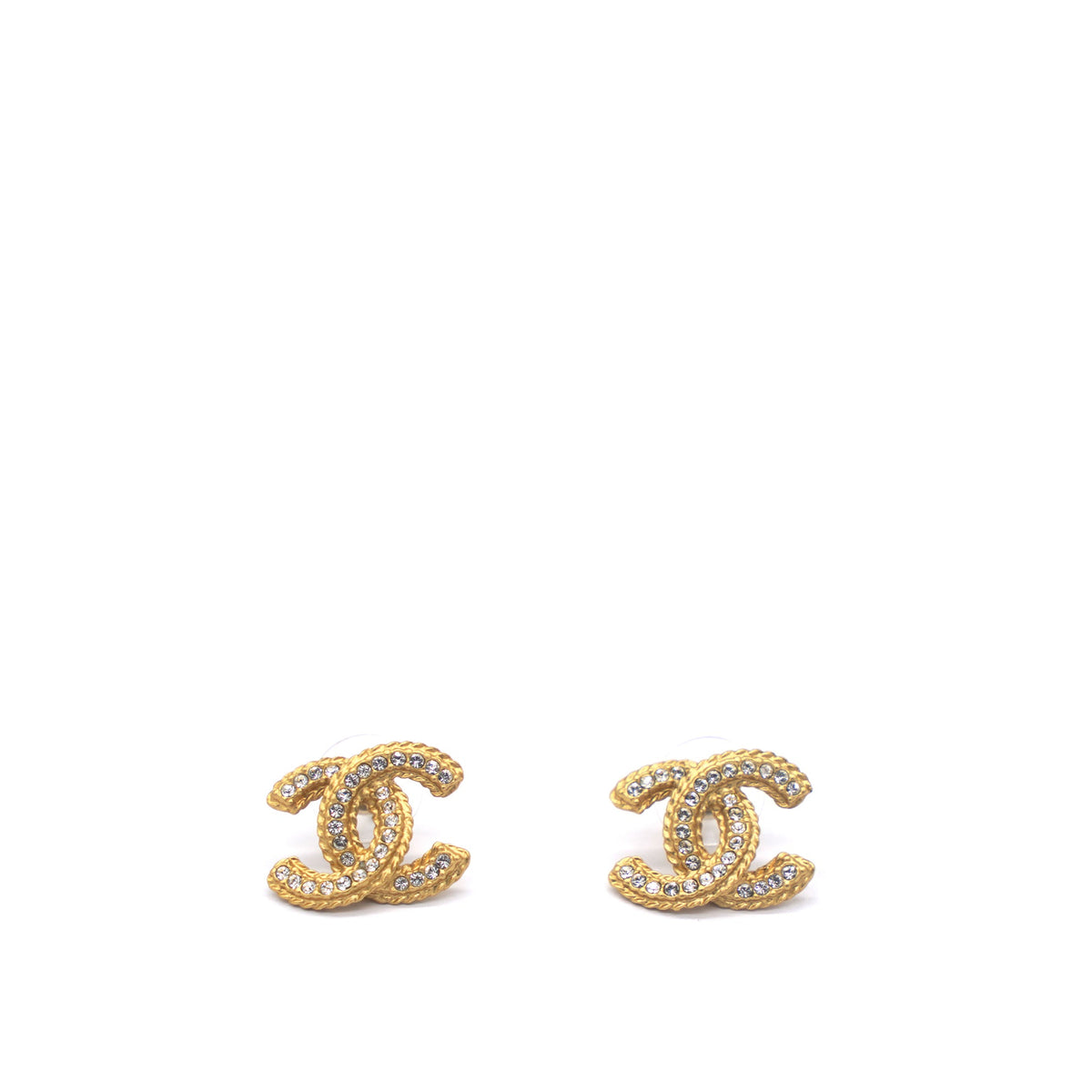 Chanel Gold Double C Wheat Earrings With Crystal