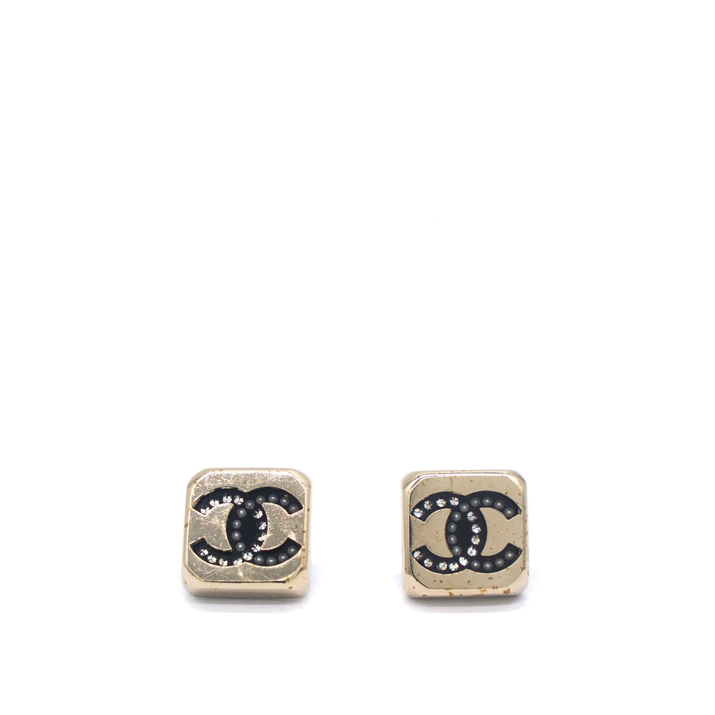 Chanel CC Stud Square Metal With Crystals Earrings