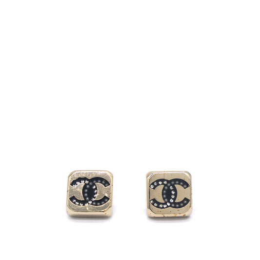 Chanel CC Stud Square Metal With Crystals Earrings