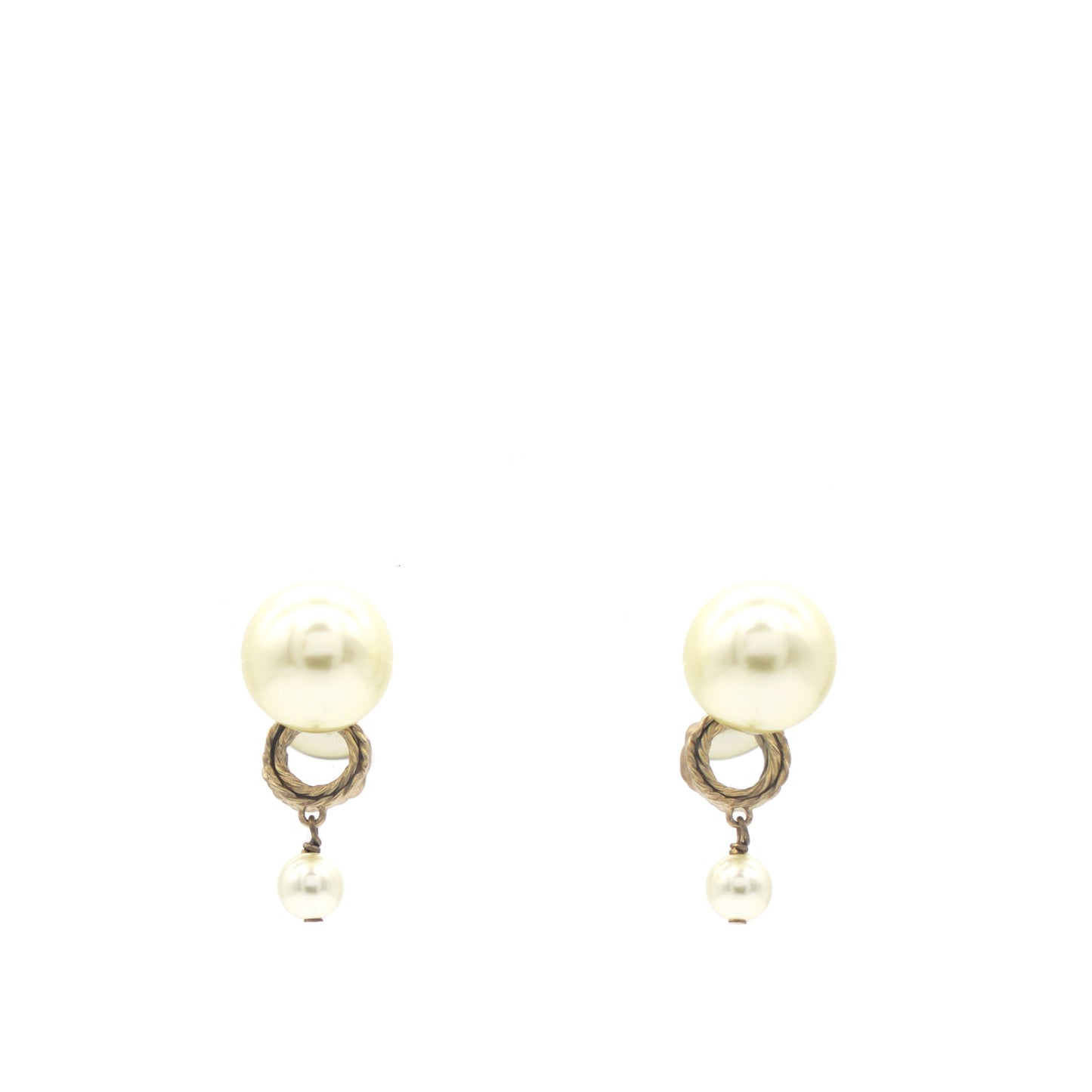 Dior Pearl Gold Tribales Earrings with Round Mirror Details