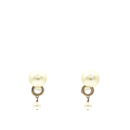 Dior Pearl Gold Tribales Earrings with Round Mirror Details