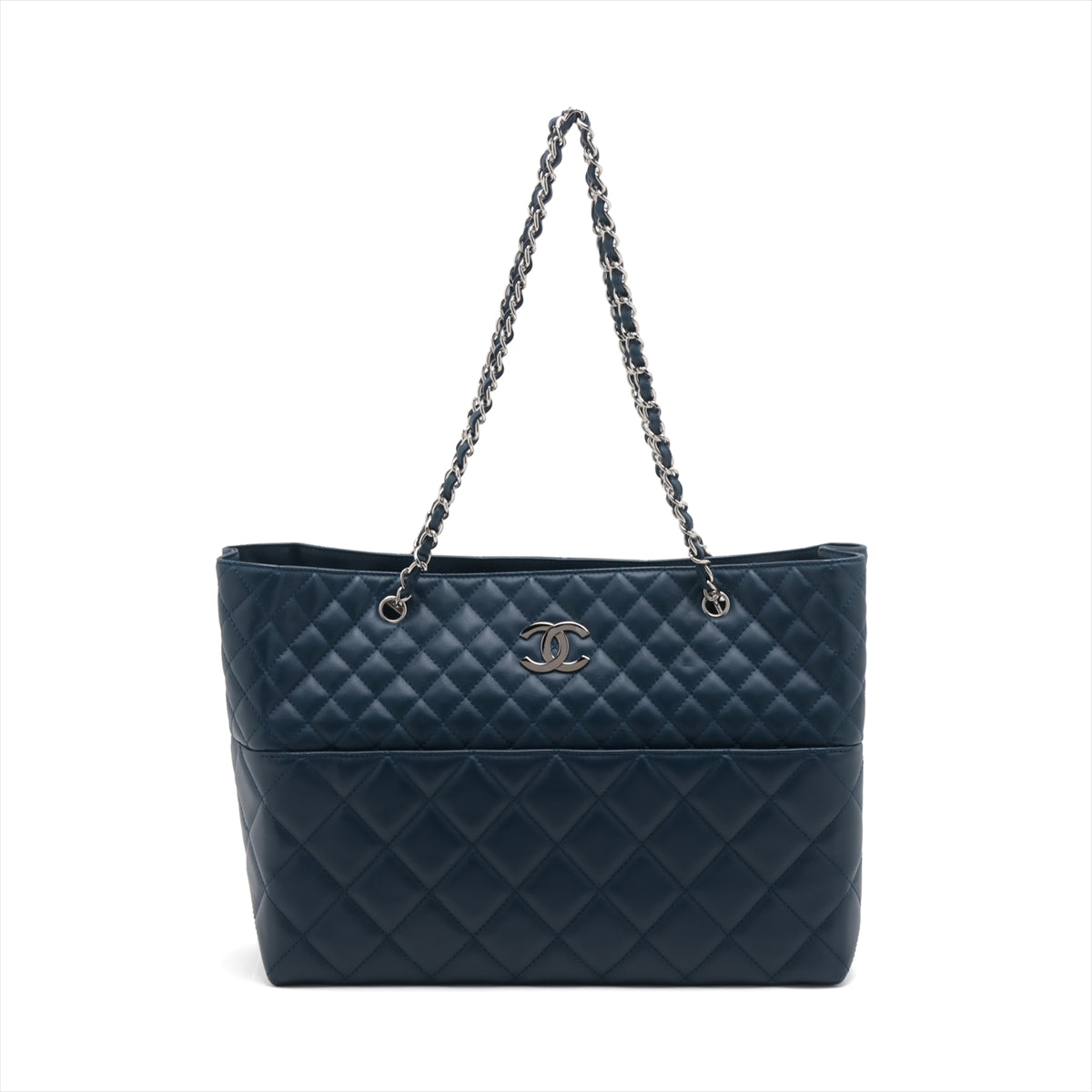 Chanel Matrasse Leather Tote Top Bag Navy Silver  15th
