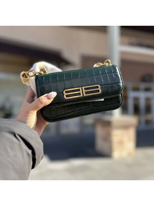 Luxury Balenciaga  Crocker Leather Gossip Shoulder Bag Green