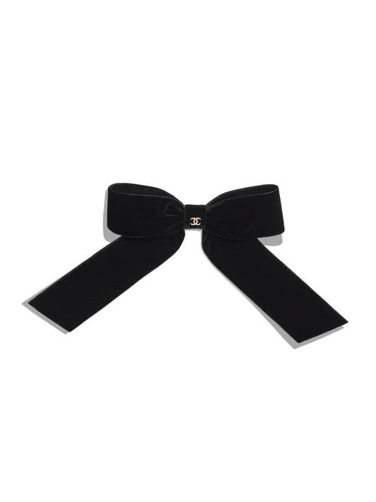 CC Logo Ribbon Bow Velvet Hairpin Black Chanel