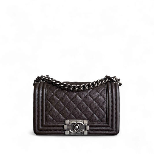 Chanel Boy Small - Caviar 20CM Quilted Dark Brown Ruthenium Silver Hardware Series 26