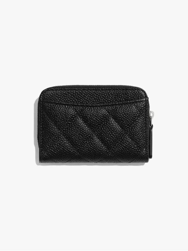 Classic Zipped Coin Purse Grained Calfskin Silver Black Chanel