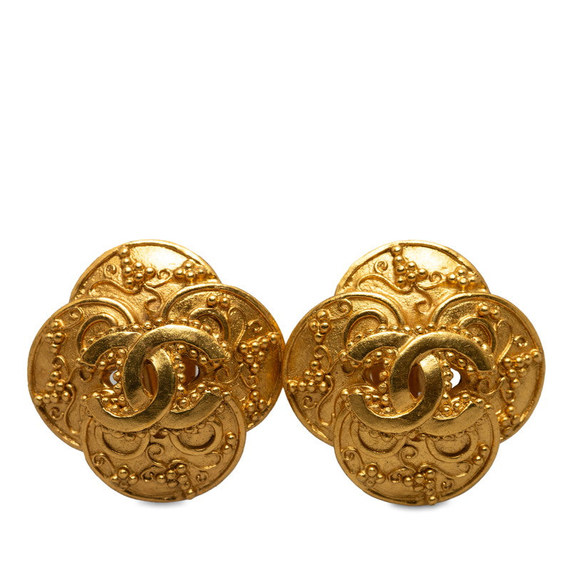 Chanel Vintage Cocomark Alabesk Clover Earring Gold Makeup  Chanel