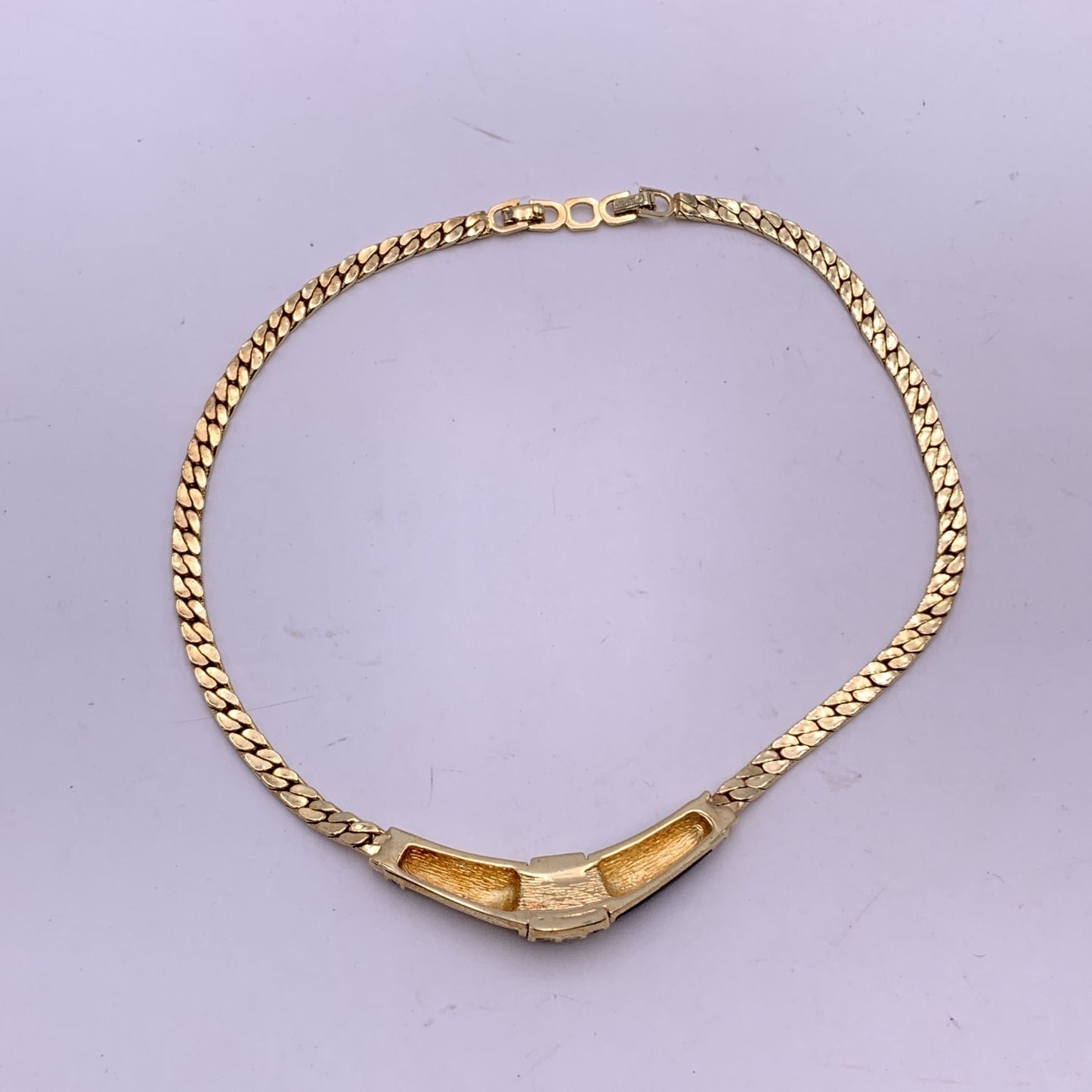 CHRISTIAN DIOR Vintage Gold Metal Crystal Black Enamel Necklace