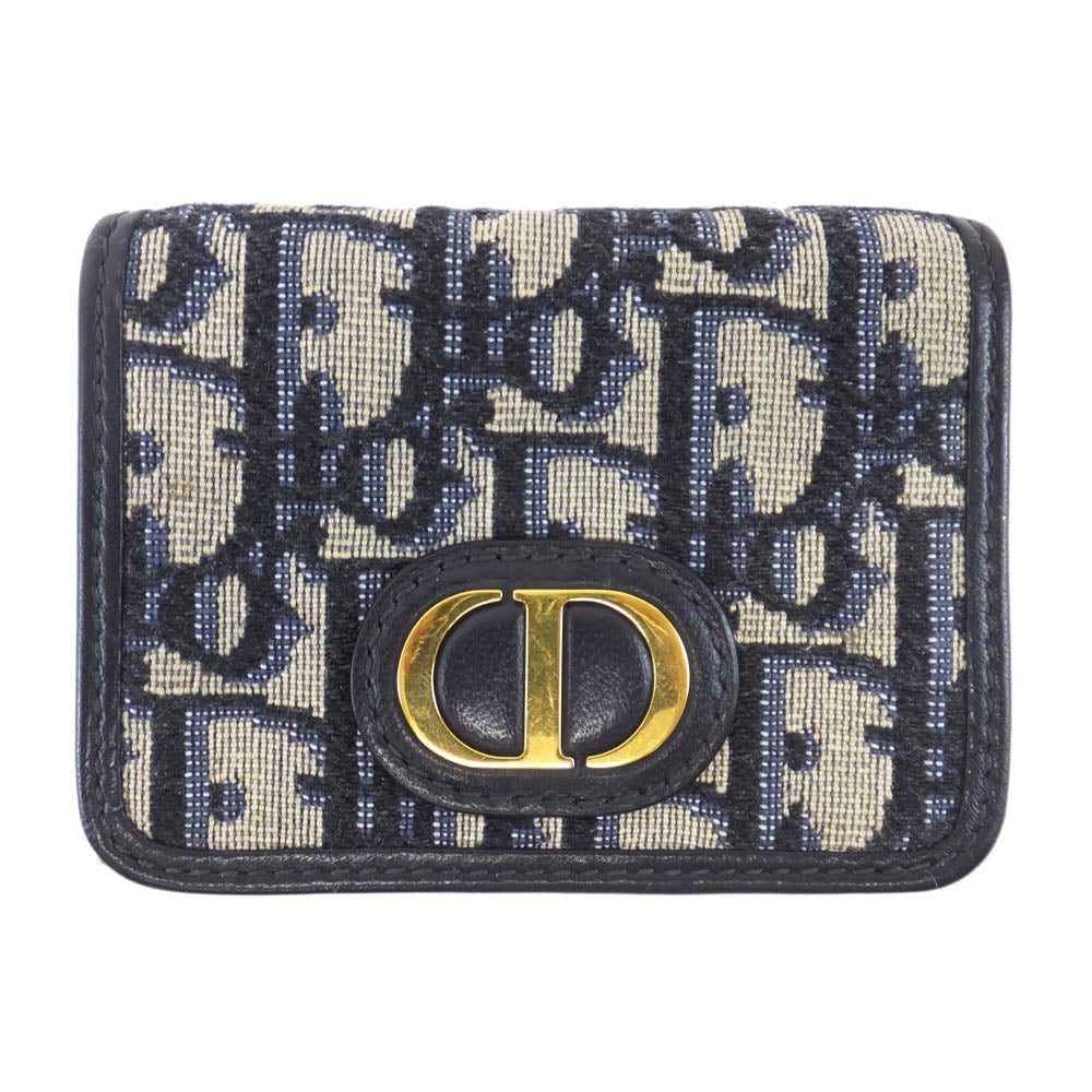 CHRISTIAN DIOR Dior Montane Compact Wallet 3 Fold Wallet Navy Gold  Blue Logo Leather Canvas