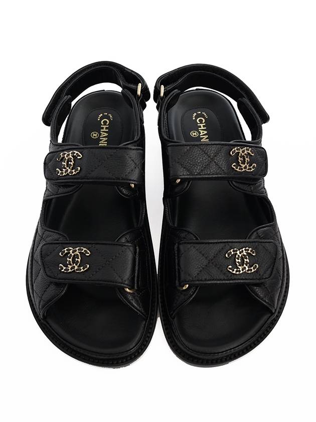 WoMen's CC Logo Velcro Sandals Gold Black Chanel