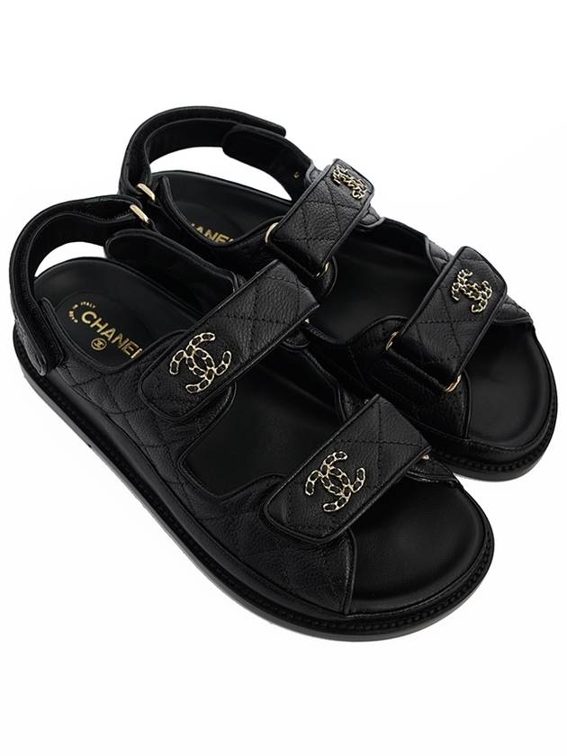 WoMen's CC Logo Velcro Sandals Gold Black Chanel