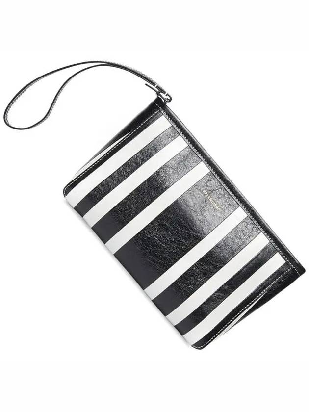 Luxury Balenciaga  Barbes Striped Zipper Clutch Bag Black