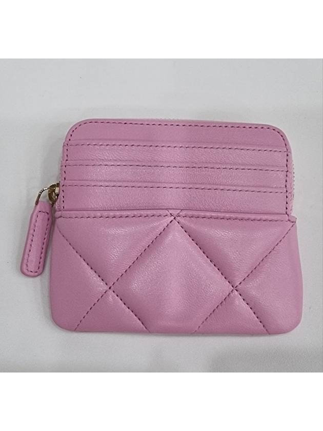 Nineteen Gold CC Logo Lambskin Zipper Card Wallet Pink Chanel