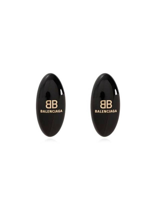 Luxury Balenciaga  Oval Logo Plaque Earrings Black