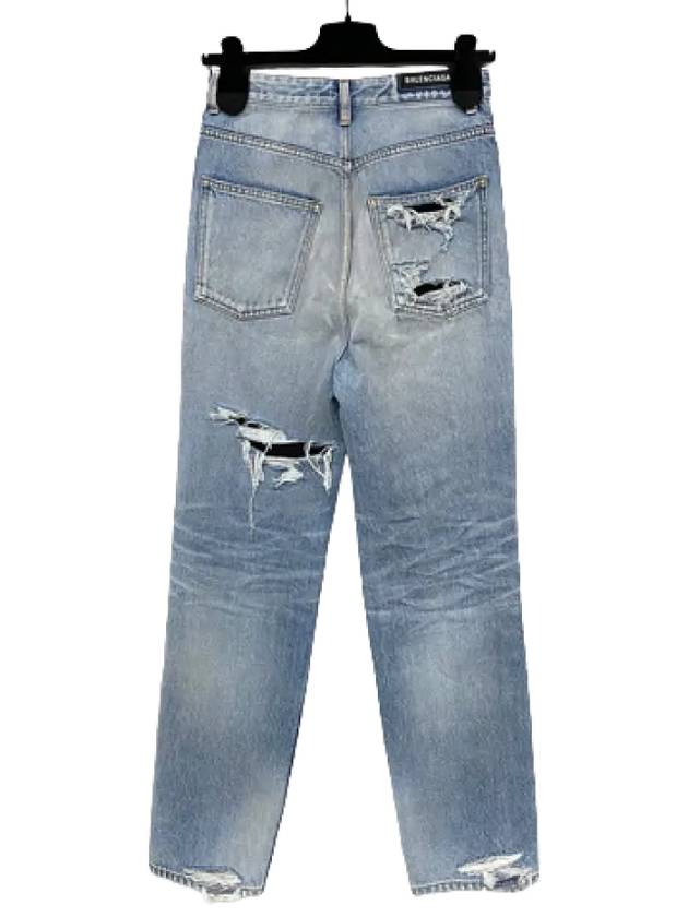 Luxury Balenciaga  WoMen's Distressed Denim Straight Jeans Vintage Blue