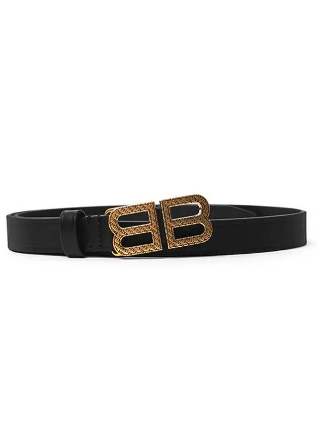 Luxury Balenciaga  BB Hourglass Leather Belt Black