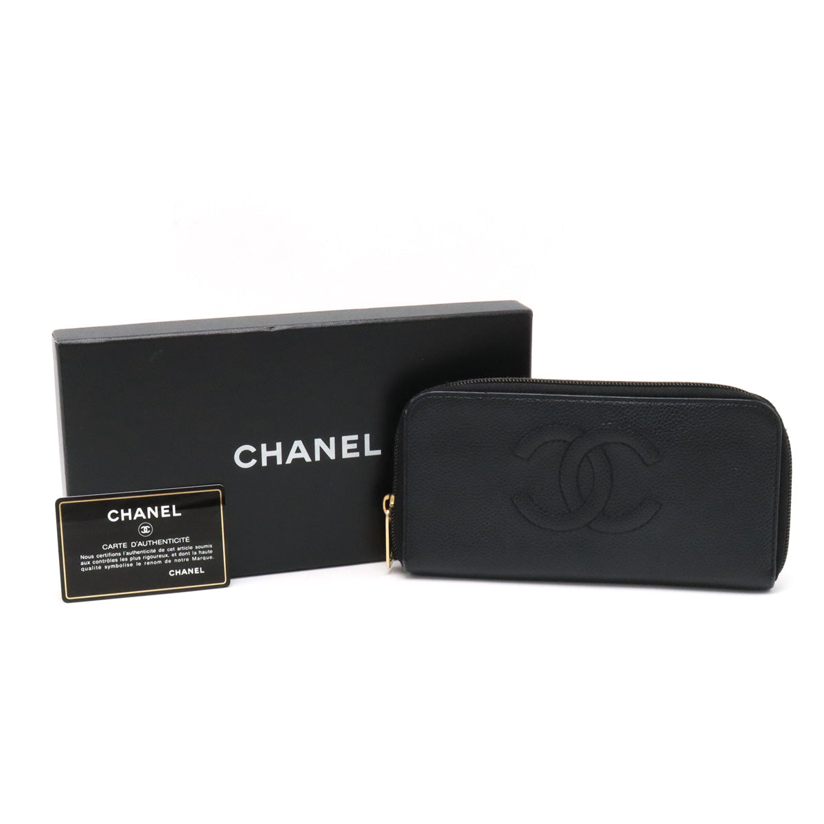 CHANEL Long Zip Wallet in Black Caviar Leather A13228