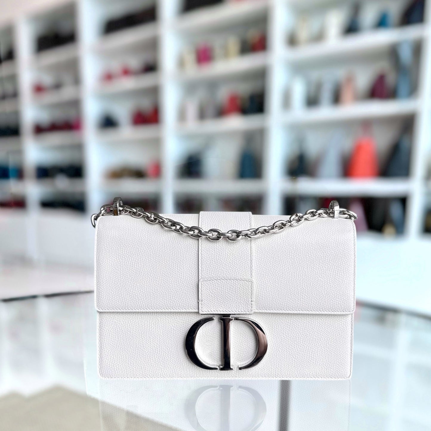 Dior 30 Montaigne - Grained Calfskin White Silver Hardware