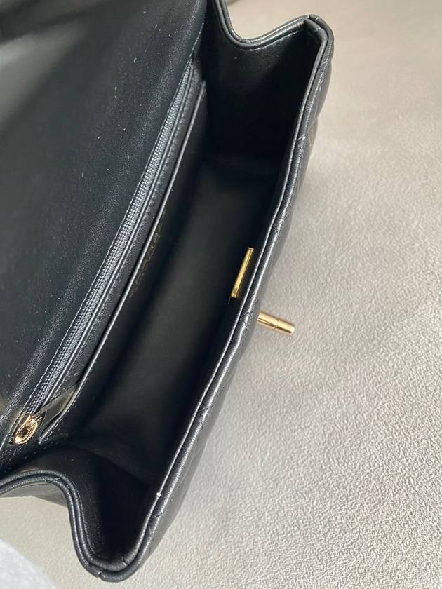 New Mini Top Handle Flap Bag Lambskin Black Gold Shamgol AS2431 Chanel